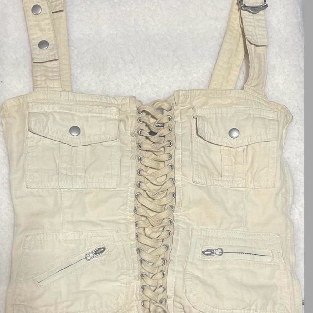 Jaded London Cream Lace-Up Crop Top